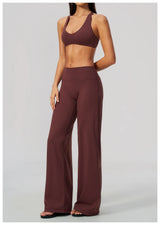 Women's 2/3Pcs Yoga Set Zip Jacket Sports Bra Cross Back Wide Leg Flare Pants Push Up Gym Set Workout Running Fitness Activewear