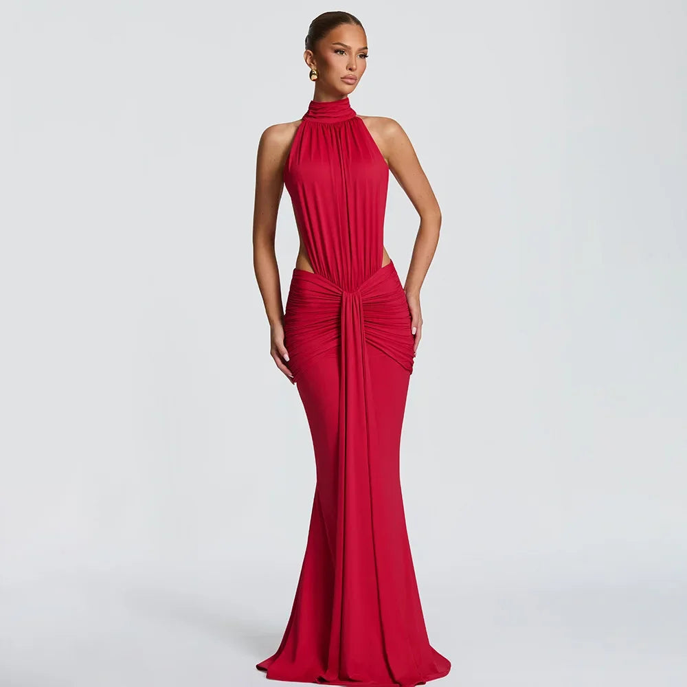 Women Solid Color Mermaid Evening Dress Sexy Open‑Back Slim Floor‑Length Long Gown Formal Banquet Party Maxi Dresses For Ladies