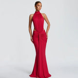 Women Solid Color Mermaid Evening Dress Sexy Open‑Back Slim Floor‑Length Long Gown Formal Banquet Party Maxi Dresses For Ladies