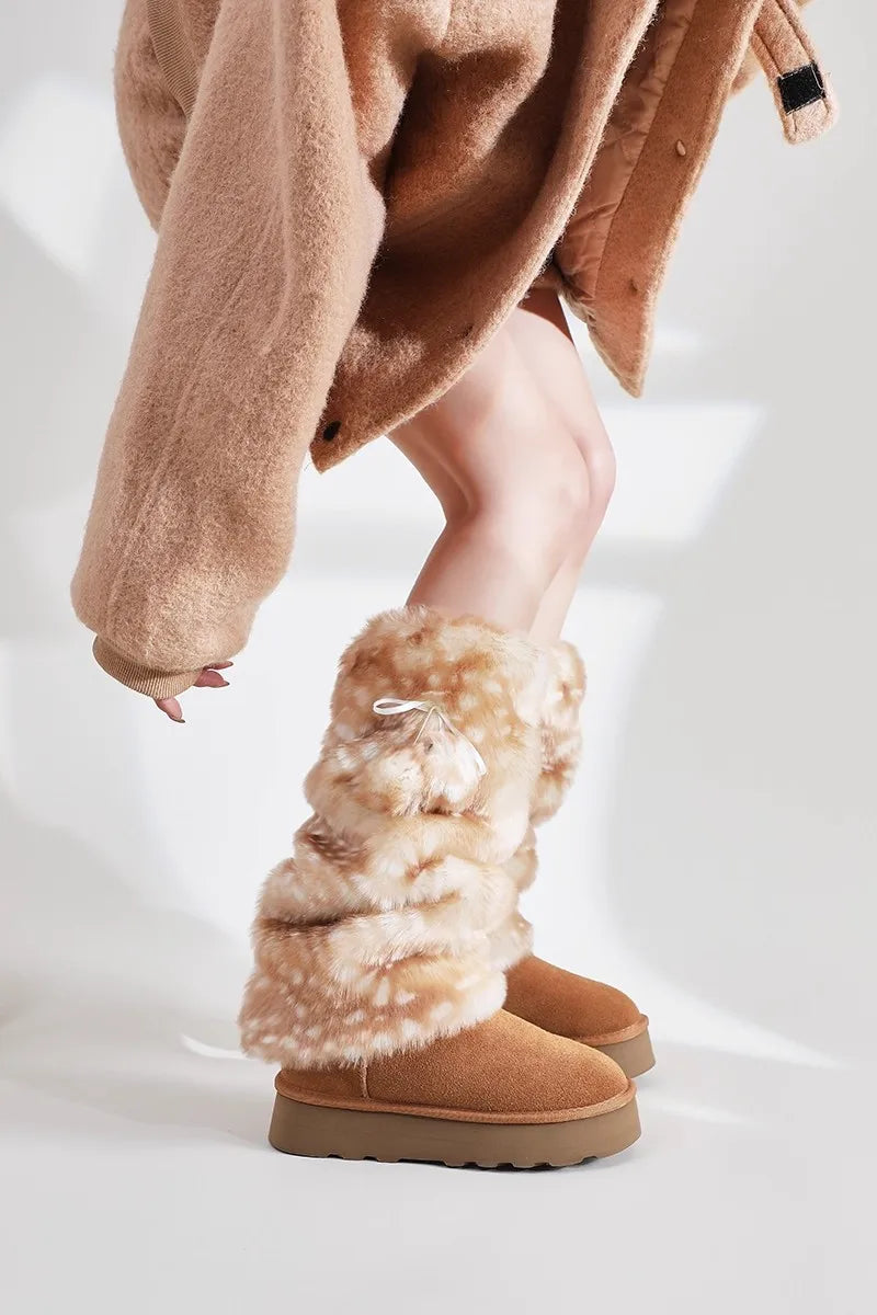 New Winter Faux Fur Plush Deer Leg Warmers Kawaii Furry Boots Socks Cover Punk High Boots Socks Performance Costume Leg Warmers