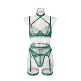 Ellolace Solid Women's Lingerie Sets Seductive Halter Bra Garter Thong 3PC with Leg Circles Sexy Lace Intimate Women Underwear