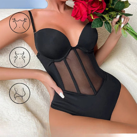 Sleeveless Halter Bodyshaper Bodysuits Women Sexy Bones Waist Trainer Corsets Backless Shapewear Slim Underwear Outfit Jumpsuits