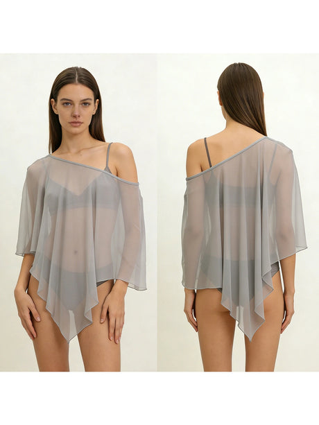 Sheer Poncho Top for Women Asymmetrical Mesh Shawl Wraps See Through Chiffon Capelet Evening Dress Wedding Cover Up