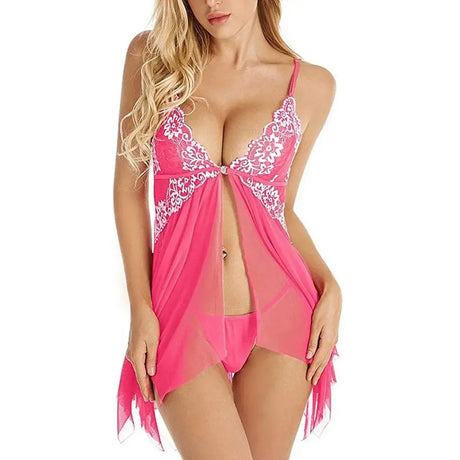 Lace Front Closure Sleepwear Women Sexy Lingerie Dress Porno Suit Babydoll Transparent Mesh Nightdress Erotic Clothing