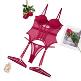 MUZISKAT Mesh  Lingerie Luxury Brand Bodysuit Backless Tops for Women 3 Piece Lingerie Set with Garter Sexydresses for Women