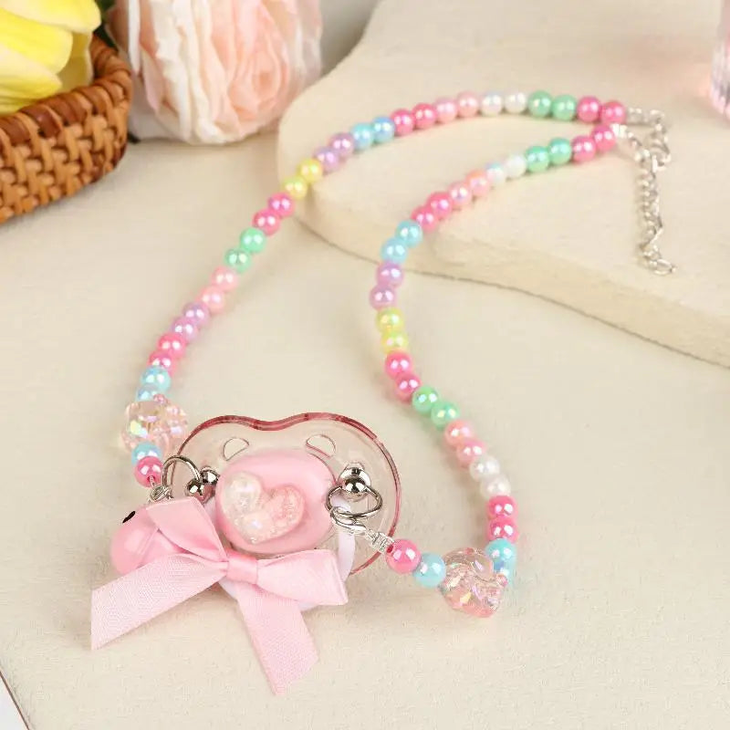 【Beautiful】Sweet Beads Chain Pacifier Gag Collar Couple Toy Soft Silicone High-end Adult Pacifier Creating An Exclusive Luxury