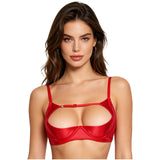 Womens Satiny 1/4 Cup Bra Solid Cut Out Adjustale Straps Underwired Shelf Bra Hollow Out Supportive Balconette Bra Underwear