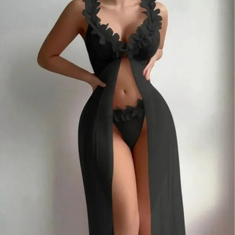 New Sexy Women Nightgowns Floral Sleepwear Summer Slip Night Dress Deep-V Lace Sleep Dress Mesh See Through Baby Doll Nightie