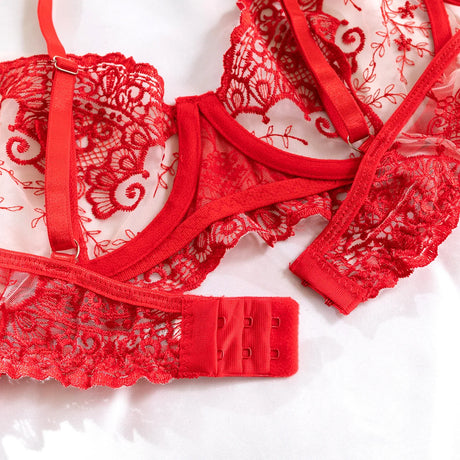 Krasapt New Embroidery 3 Items Sexy Lingerie Set Intimates Porn Female Underwear Uncensored Red Erotic Lingerie Sex Shop