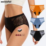 Moonful Women's Menstrual Panties High Waist Leak Proof 4 Layer Breathable Lace Period Underwear Girls Absorbent Brief