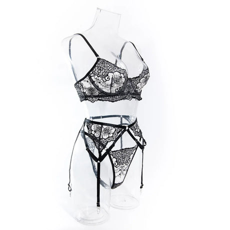 Krasapt New Embroidery 3 Items Sexy Lingerie Set Intimates Porn Female Underwear Uncensored Red Erotic Lingerie Sex Shop
