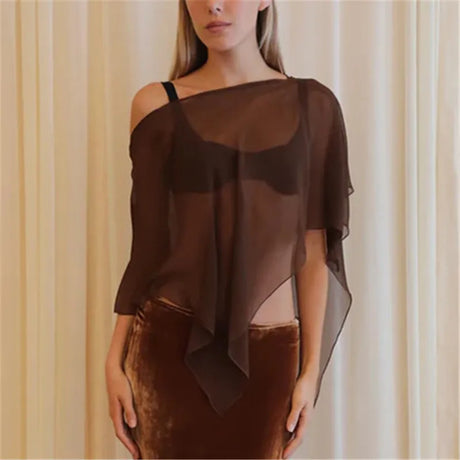 Sheer Poncho Top for Women Asymmetrical Mesh Shawl Wraps See Through Chiffon Capelet Evening Dress Wedding Cover Up