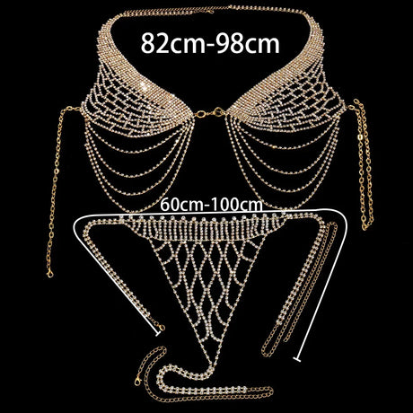 Tassel Underwear Rhinestone Bra Chain Harness for Women Accessories Sexy Fashion Crystal Bikini Bra and Thong Sets Body Jewelry