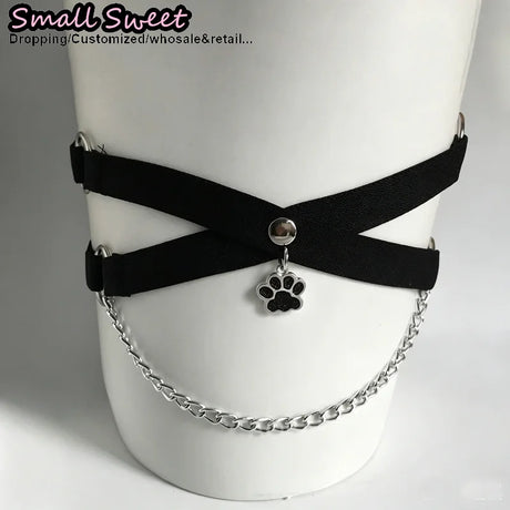 Women Gothic Cute Cat Paw Elastic Thigh Garter Y2K Spicy Girl Leg Ring Punk JK Cool Thigh Chain Cross Binding Thigh Harness