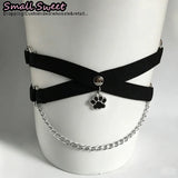 Women Gothic Cute Cat Paw Elastic Thigh Garter Y2K Spicy Girl Leg Ring Punk JK Cool Thigh Chain Cross Binding Thigh Harness