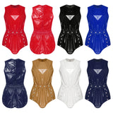 Women One Piece Adaptive Pajama Nightwear Shiny Metallic Sleeveless Buttoned Sleeveless Jumpsuit Waterproof Rompers Bodysuit