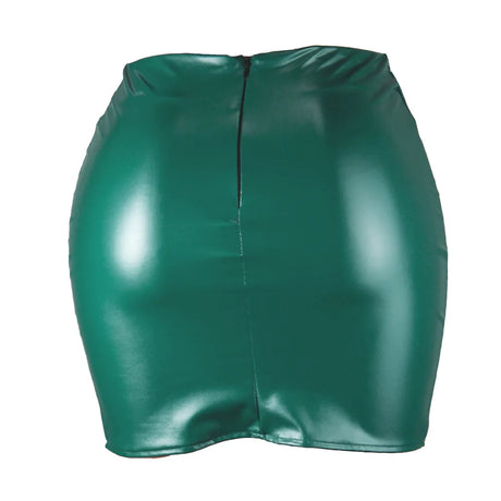 Women's Mini Skirt High Waist PU Leather Slim Slit Short Skirt Vintage Zipper Skinny Sexy Solid Black Leather Skirts for Women