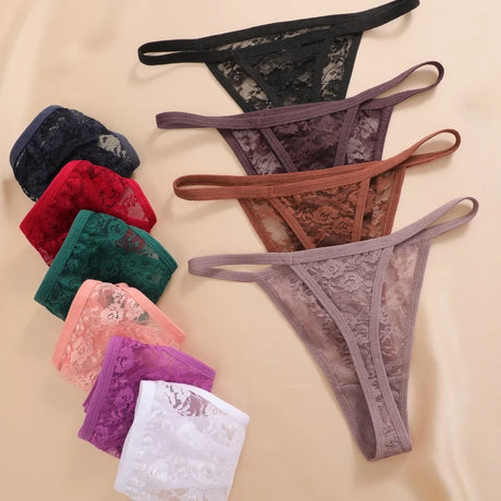 10PCS/Set Women Underwear Lace Panties Floral Lingerie Woman Panties Sexy Thong G-String Female Pantys Perspective Intimates New