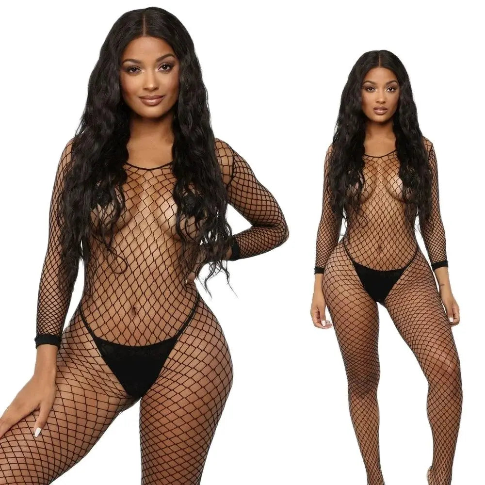 Babydolls Sexy Adult Open Crotch Body Stockings Female Black Women Fishnet Lingerie Underwear Transparent Bodysuit Costumes