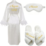 Customized Bathrobe for Women Personalized Name And Date Robe Add Any Text Gown for Bridal Party Feather Bride Robes