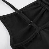 Women's Sleeveless Skinny Shirring Bodysuit Spaghetti Strap Black Solid Simple Basic Sexy Camisole for Vacation