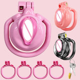 New Sissy Simulation Vagina Cock Cage Stainlesswith 4 Penis Rings Chastity Lock Man Chastity Belt Man's Sex Products Sex Toy 18+