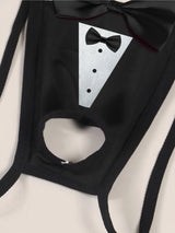 Men's Sexy Bow Decoration Thong Underwear with Fun Printed Breathable Soft Hollow Out Underwear