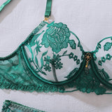 Heavy industry embroidery sequin red slim fit perspective high-end splicing gemstone decoration sexy lingerie four piece set