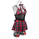 Toucheart Halloween Maid Costume Cosplay Red Plaid Uniform with Net Sock Slim Skirt Interesting Seductive Romantic Underwear Set