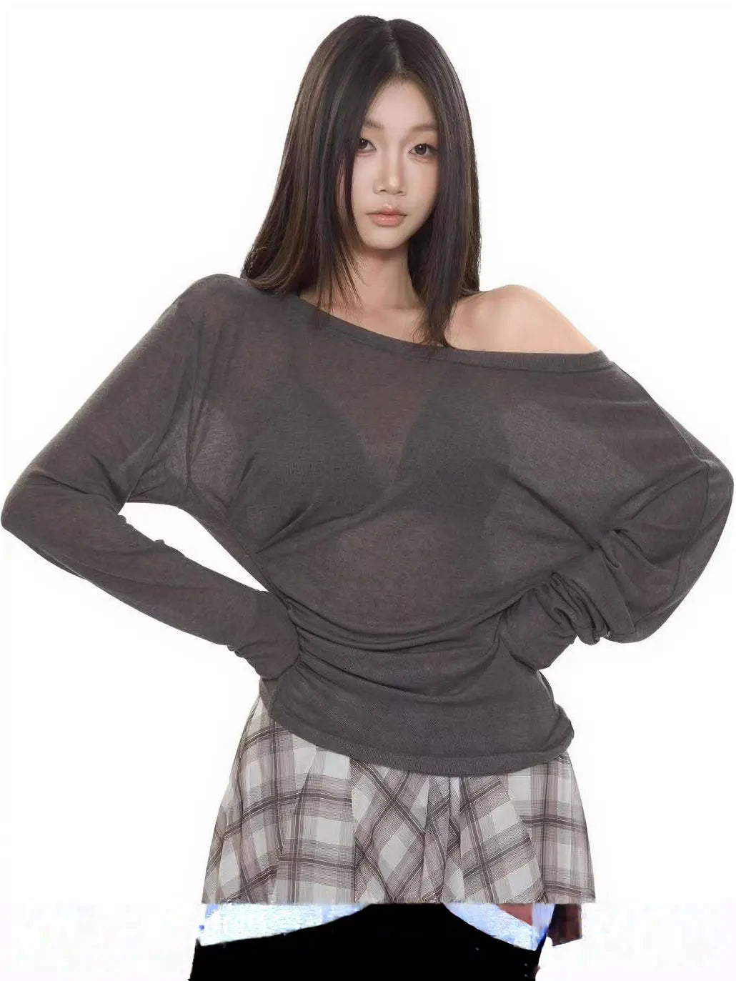 See Through Long Sleeve Oversize T Shirt Women Sexy Back Bandage Off Shoulder Top Female Basic Long Tees Korean Chic Lady New
