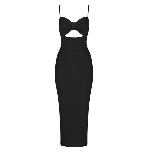 Bow Sleeveless Bandage Midi Dress Women's Black Sexy Patchwork Cut Out Bodycon 2022 Summer Elegant Club Evening Party Dresses