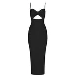 Bow Sleeveless Bandage Midi Dress Women's Black Sexy Patchwork Cut Out Bodycon 2022 Summer Elegant Club Evening Party Dresses