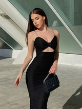 Bow Sleeveless Bandage Midi Dress Women's Black Sexy Patchwork Cut Out Bodycon 2022 Summer Elegant Club Evening Party Dresses