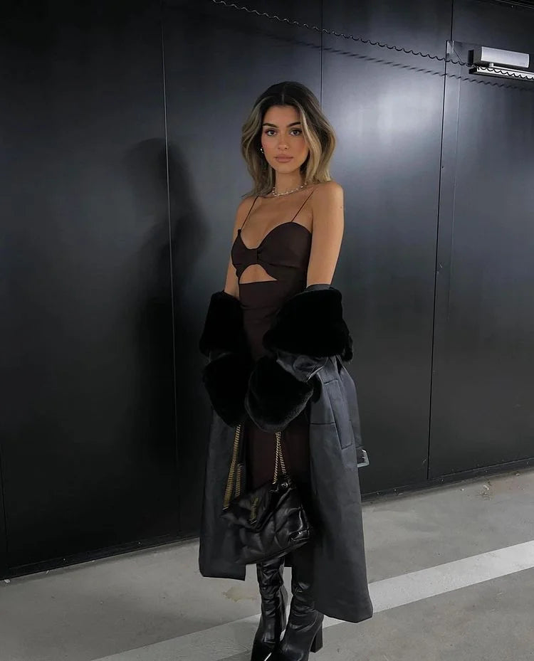 Bow Sleeveless Bandage Midi Dress Women's Black Sexy Patchwork Cut Out Bodycon 2022 Summer Elegant Club Evening Party Dresses