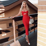Bow Sleeveless Bandage Midi Dress Women's Black Sexy Patchwork Cut Out Bodycon 2022 Summer Elegant Club Evening Party Dresses