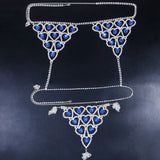 Sexy Rhinestone Blue Heart Body Chain Set Lingerie Jewelry Outfit Women Underwear New 2022 Fashion Bra Chest Chain and Thong Set