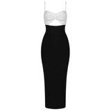 Bow Sleeveless Bandage Midi Dress Women's Black Sexy Patchwork Cut Out Bodycon 2022 Summer Elegant Club Evening Party Dresses